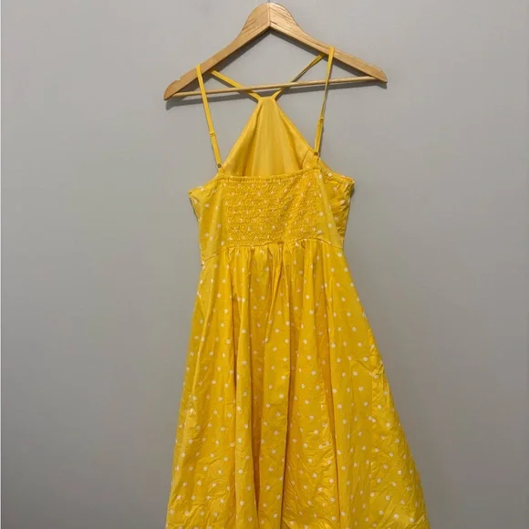 Venus Yellow Polka Dot Pinup Girl Halter Fit & Flare Dress - Picture 5 of 7